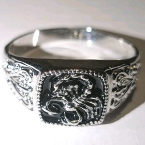 Bright Deep Black Enamel With Unique Scorpion Square Face Design Ring For Men's